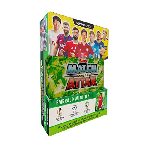 2021-22 Topps Match Attax Champions League Cards - Emerald Mini Tin (38 Cards + 1 LE Emerald Trent Alexander Card)