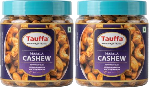 Image of Tauffa Masala Cashews 250g | Roasted Spicy Cashew Nuts | Crunchy Indian Masala Snack | Protein Rich Ready-to-Eat Cashews for Parties, Office & Travel (Pack of 2)