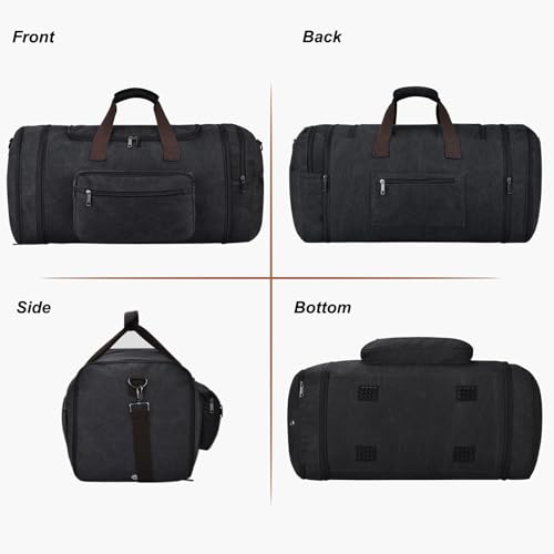 Felipe Varela 60L Duffle Bag for Men, Large Canvas Expandable Duffle Bag for Travel, Mens Carry on Luggage Weekender Gym Overnight Duffel Bags for Traveling, Black3