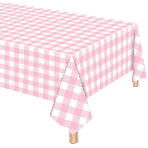 Xinfin Pink White Checkered Table Cloth, Pastel Gingham Party Table Cover Disposable Waterproof Tablecloth Decorations for Picnic Banquet Birthday Party Decorations Xinfin Pink White Checkered Table Cloth, Pastel Gingham Party Table Cover Disposable Waterproof Tablecloth Decorations for Picnic Banquet Birthday Party Decorations