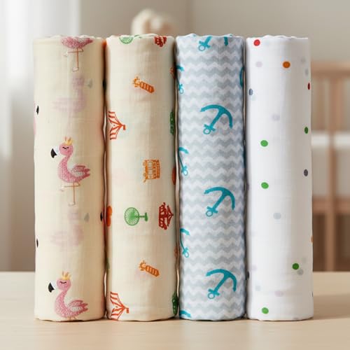 Image of Muslin Cotton Baby Swaddle | 110 x 100 cm | Ultra-Soft, Breathable & Lightweight | Multipurpose | Hypoallergenic | Unisex | Ideal Newborn Baby Gift (Flamingo /Circus /Anchor /Polka)