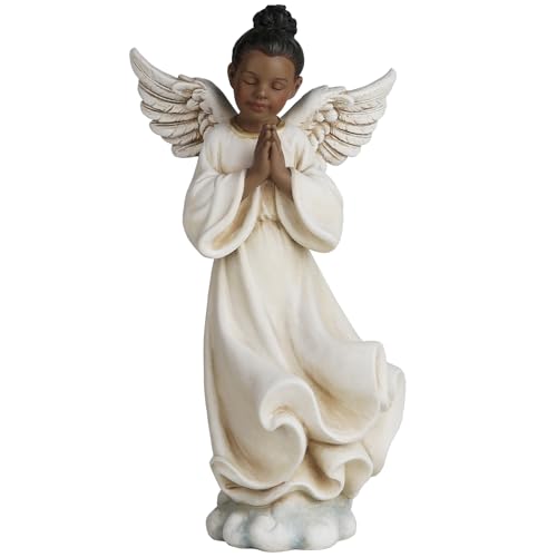 ShineOnAngel African American Figurines 9 Inch Guardian Angel Figurines for Home Decoration Hand Painted Praying Angel Statue for Godmother Birthday Wedding and Sister Gifts