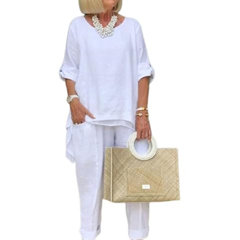 LOAIHA Pants Suits for Women 2 Piece Long Harem Pants Set Long Sleeve High Low Hem Shirt Blouse Casual Trousers Suits Cover