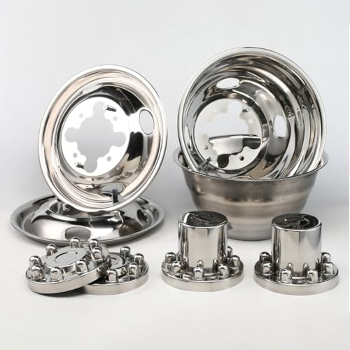 Image of 16 inch Polished Stainless Steel Dually Wheel Simulator,4pcs Screw On Wheel Cover,8 Lug 4 Hand Hole Hubcaps fit for 2001-2007 Chevry GMC 3500 Truck&2003-2021 G3500 /G30 Van