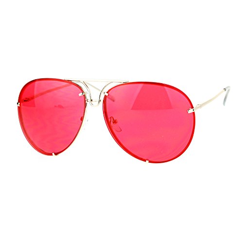 Oversized Round Aviator Sunglasses Metal Rims Behind Color Lens Spring Hinge