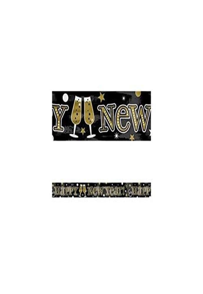 Amscan International 129854 Capodanno striscione, nero/argento/oro