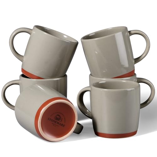 E-far Ceramic Coffee Mug Set of 6, 12oz Stoneware Coffee Cup with Handle, Porcelain Tea Cups, Modern Farmhouse Latte Mug Gift Set for Women & Men, Microwave Safe, Speckled Khaki