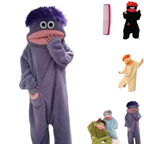 Generisch Big Mouth Onesie Silly Monster Onesie Pajamas Coral Fleece Plush Loungewear with Comb Oversized Monster Jumpsuit for Couple (DE/NL/SE/PL Alphanumerisch XL Regular Regular Purple)