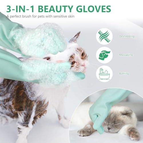AMFUN Haustier Grooming Handschuhe, Handschuh Bürste Katze Wiederverwendbare, Badehandschuhe für Haustiere zum Massieren, Schrubben und Haarentfernen, Aufhängbares Design