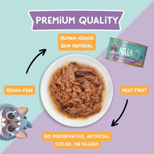 Image of LOVE, NALA - Single Protein Tuna Flaked Wet Cat Food - Hydration Broth, Natural, Grain-Free, Non-GMO, No Gums, No Carrageenan, Human-Grade Tuna, Added Vitamins & Minerals - 2.8 oz, 12 Cans