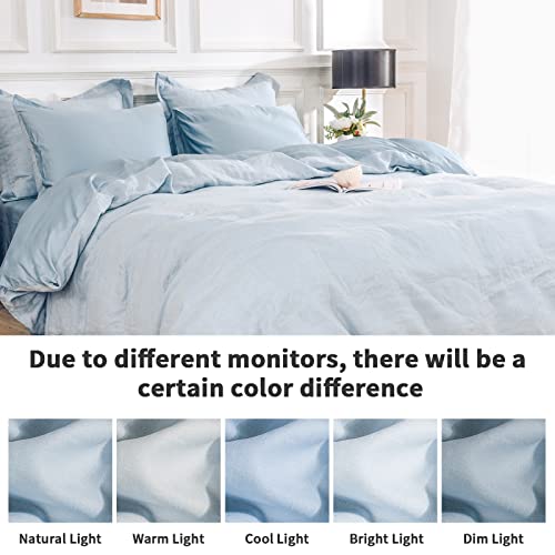 Nexhome Pro 100% Linen Tencel Cooling Duvet Cover Set,Queen Size 5 Pcs Eucalyptus Soft Breathable Comforter Cover Set Reversible Bedding Neutral Duvet Covers Button Closure,90"X90" Blue(No Insert) #TOP4