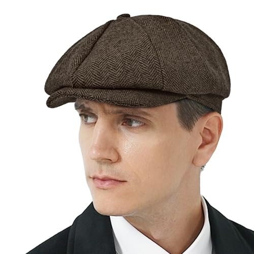 Image of KUJUHA Wool Newsboy Cap for Men Flat Irish Cabbie Ivy Gatsby Newsboy Driving Hat Hunting Cap