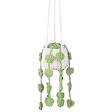 LXVPKH Crochet Plant Car Decor, Hanging Green Car Accessories Aesthetic, Boho Macrame Rear View Mirror Accessories, Eco-Friendly Lightweight Decorations, Handmade Ornament Gifts for Women Girls