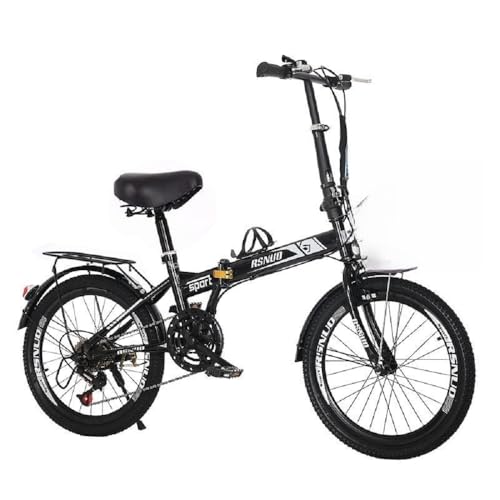 TVTKE自転車 20インチ折りたたみ自転車 前後サスペンション リアキャリア付き 前後泥除け装備 軽量 小径車 防滑タイヤ 高炭素鋼フレーム 男性 女性 初心者 通勤 通学 街乗り (ブラック,可変速バージョン)
