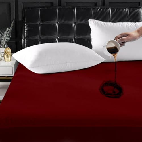 Image of Ayka 100% Waterproof Cotton Terry Mattress Protector Queen Size Breathable Hypoallergenic Noiseless Ultra Soft Fitted Bed Protector 78x60 inch Mattress /Bed Cover (Queen 78*60 inch | 6.5x5 ft, Maroon)
