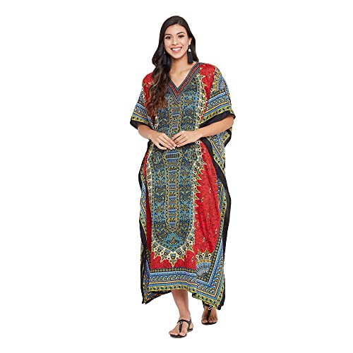 Image of Oussum Plus Size Kaftan Dresses for Women, Polyester Summer Caftan Cover Up Maxi Beach Dress, 1X-3X