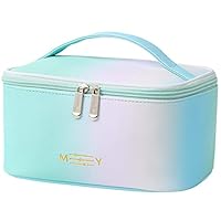Meiyuuo Makeup Bag Large Cosmetic Bags for Women Girls Cute Travel Zipper Pouch Toiletry Organizer for Beauty Essentials Waterproof (Gradient Rainbow Green)