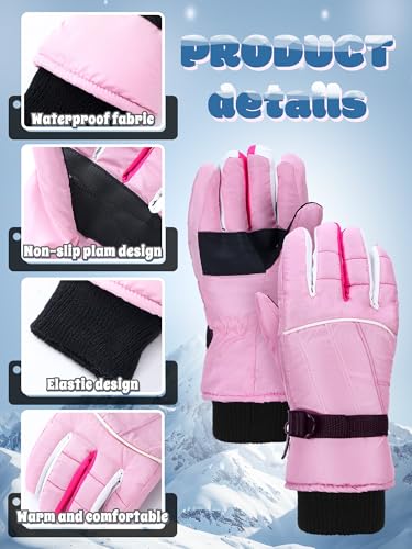 Image of SATINIOR 2 Pairs Kids Waterproof Winter Snow Gloves Ski Gloves for Boy Girl Outdoor Warm Thickening Snowboard