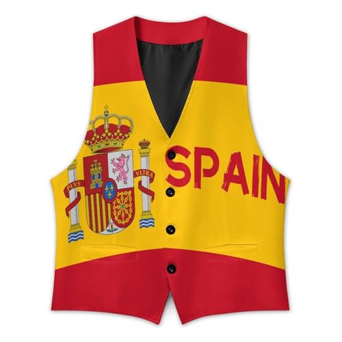 Flag of Spain Spanish Casual Suit Vest for Men Formal Business Dress Regular Fit Waistcoat Tuxedo2
