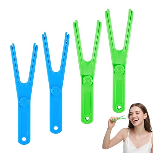 Floss Holder 4PCS Reusable Floss Pick Blue and Green Reusable Floss Holder Y-Shaped Dental Floss Holder for Oral Teeth Clearing, Adults and Kids Dental Tools