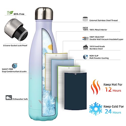 Image of Konokyo Insulated Water Bottles,17 oz Double Wall Stainless Steel Vacumm Metal Flask for Sports Travel,Lavender Green