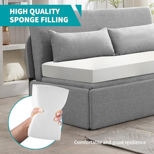 Image of BALUS 61 inch Queen Sleeper Sofa Bed Pull Out Couch with Pullout Beds, 2 in 1 Convertible Linen Loveseat Sofas Sleepers with Pillows, Tri-fold Mattress for Small Space Office Apartment Loft, Light Grey