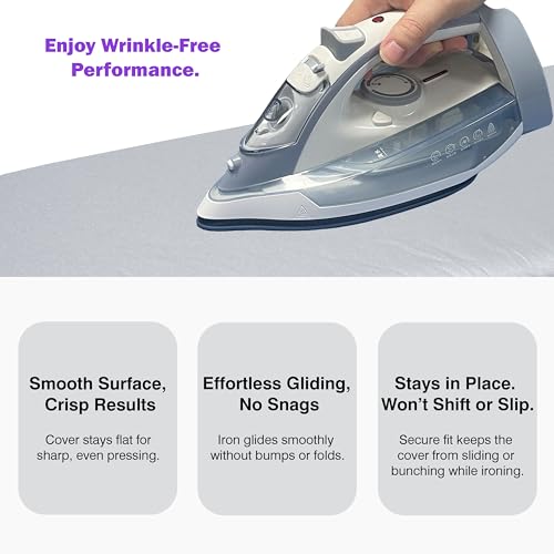 Image of Ironing Board Cover and Pad 18x49 Large, Extra Thick Natural Cotton, Silicone Coated, Scorch Resistant, Elastic Edge with Hook Loop Strap, Wide Iron Board Padding, Heatproof Silver
