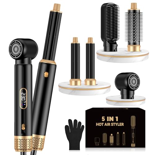 Image of OKWRAP 5-in-1 Hot Air Styler & Blow Dryer Brush Set - 700W Gentle Temperature Hair Multi-Styler with Auto-Wrap Curlers & Round Brush for Fine, Thin, or Damaged Hair, 100-120V US Outlet Only