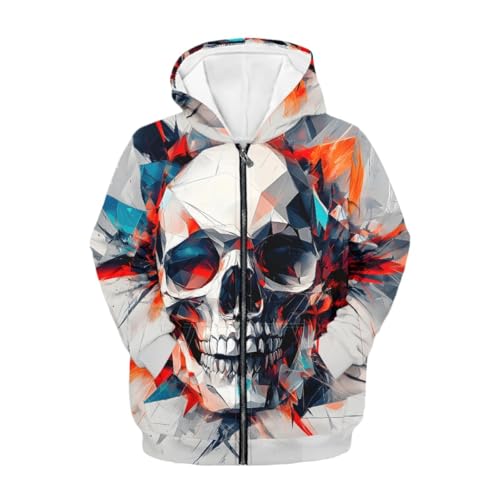 Kids Cool Skull 3D Print Zip Up Hoodies Boy Girl Hooded Sweatshirt with Packet