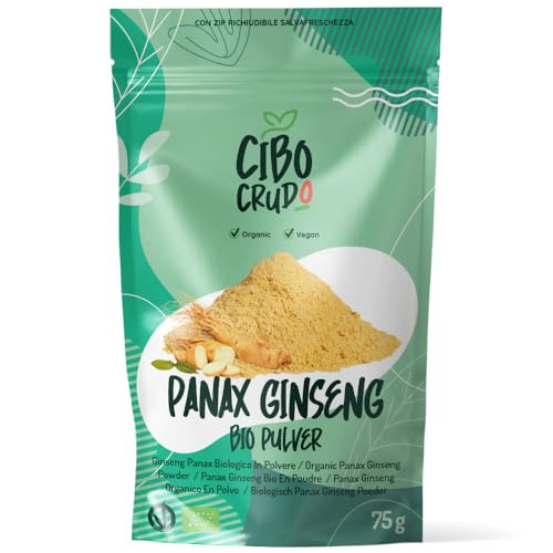 Panax Ginseng Pulver Bio - 75g. Enthält Ginsenoside Proteine ​​und Ballaststoffe. Bekannt als Koreanischer oder Asiatischer Ginseng.