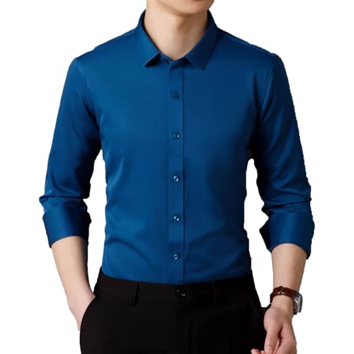 Zealburst - Camisas para hombre, sin planchado, antiarrugas, manga larga, con botones, ajustadas, para hombre, azul oscuro, 3XL