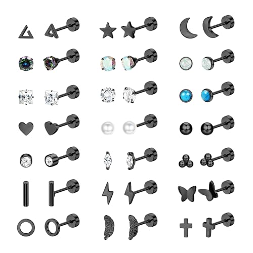 Diamday 21 Paires Boucles d'Oreilles Hypoallergéniques en Acier Chirurgical Piercings pour Femmes et Hommes - Helix, Cartilage, Tragus