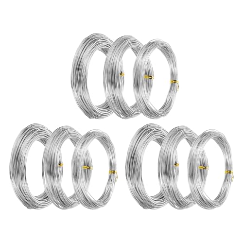 PATIKIL Alambre Bonsái de 1mm/1.5mm/2mm, 9 Rollos de Alambre Floral de Aluminio Anodizado, 15 m para Fijar Ramas de Jardinería, Árboles, Formación Bonsai, Color Plata