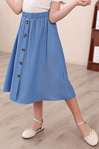 Gorlya Girls A-Line Elastic High Waist Pleated Swing Maxi Skirt With Pockets For 4-14T (Gor1104,Blue,12Y) #TOP3