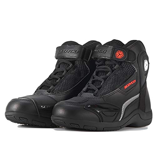 LIXIYU Impermeable Urban Short Moto Moto Botas de Moto Botas de Carretera Botas de Moto Botas de Caballero Botines Botas de Montar Transpirables Botas de Carreras Zapatos de Moto,Black-43（UK8.5）