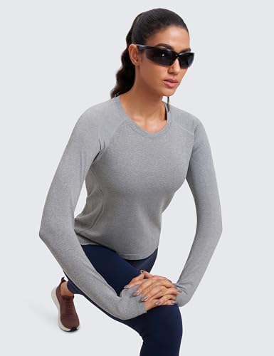 Image of CRZ YOGA Seamless Top Waist Length | Training, Chafe-Free, Slim Fit, Raglan Sleeves, Mesh Vents, Workout, Long Sleeve Shirts for Women