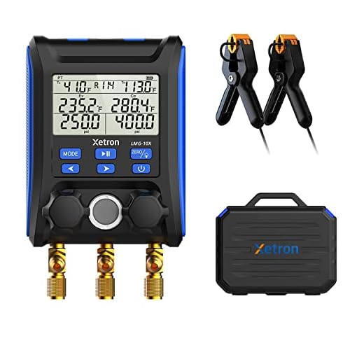 Xetron HVAC Digital Manifold Gauge 1/4" SAE, 2 Wired Temp clamp Probes, Temp. Compensation, High/Low Side Subcool Superheat for A/C R410a R134a R22 etc