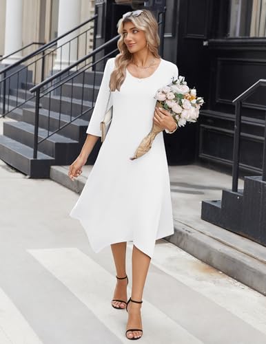 Image of Zeagoo Midi Dresses Women 2026 Dress 3 /4 Sleeve Casual Dresses with Pockets A Line Summer Beach Sundress