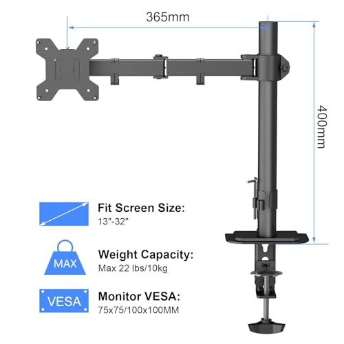 Image of Suptek Fully Adjustable Single Monitor Stand Mount Fits One Screen 13-32 inch 22lbs for Monitor Computer Screen 13 15 17 19 20 22 23 24 26 27 30 32 inch VESA 75 100 (MD9421)