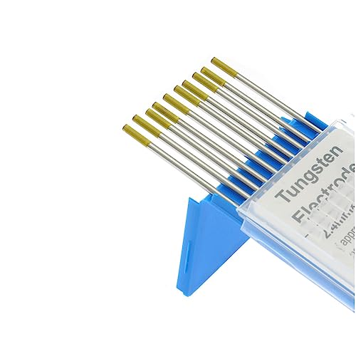 Lot de 10 électrodes de soudage en tungstène, 2,4 x 150 mm, tige d'électrodes de soudage TIG WL15, tungstène lanthané 1,5 % pointe dorée pour alliage,...