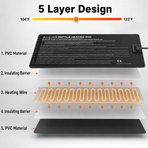 Image of Aiicioo Reptile Heating Pad - Hermit Crab Heater Heat Mat for Reptiles Snake Lizard 24 Watt