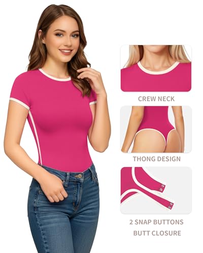 Image of MANGOPOP Women's Round Neck Short Sleeve Bodysuit T Shirts Basic Body Suit Tops