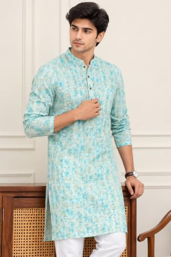 Image of FOXDX Men's Traditional Cotton Floral Printed Only Kurta
