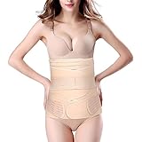 FITTOO 3 in 1 Postnataler Bauchgurt und Unterstützung, Schwangerschaft、Postnatales Bauchband, Bauch-/Taillen-/Beckengürtel, Postnataler Formungsgürtel für Frauen (Schwarz Und Beige, Vier Größen)