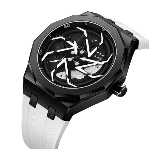 Image of IIK COLLECTION Men's Car Wheel Watch with Spinning Car Rim Hub Design with Silicon Strap|| Analog | Quartz Movement|| Water Resistant, Scratch Resistant