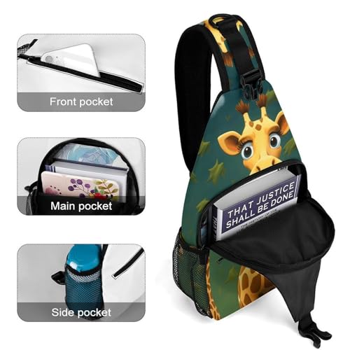 Cartoon Giraffe Casual Chest Bag Crossbody Sling Backpack Daypack for Outdoors Hiking Traveling4