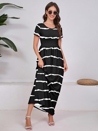 Image of DEARCASE Maxi Dress for Women Short Sleeve Casual Summer Loose Plain Comfy Long Dresses with Pockets