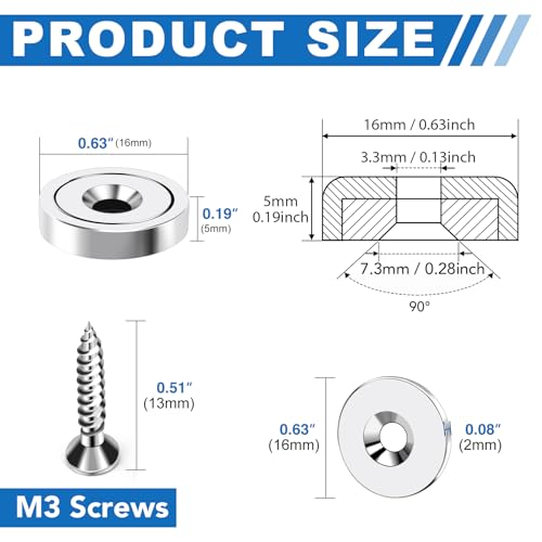 Image of LOVIMAG Strong Neodymium Rare Earth Magnets, 20LBS-12 Pack | Heavy Duty Cup Magnet with Countersunk and Screws for Tool Room, Kitchen Doors, Wall Mounting, Office