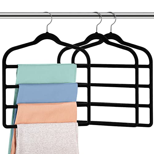 Velvet Pants Clothes Hangers Space Saving - 3 Pack Non Slip Black Jeans Hangers Znben Trousers Clothes Hanger Wardrobe Clothes Organizer Multiple Closet Storage Organizer For Jeans Scarves Tie Towels #TOP7