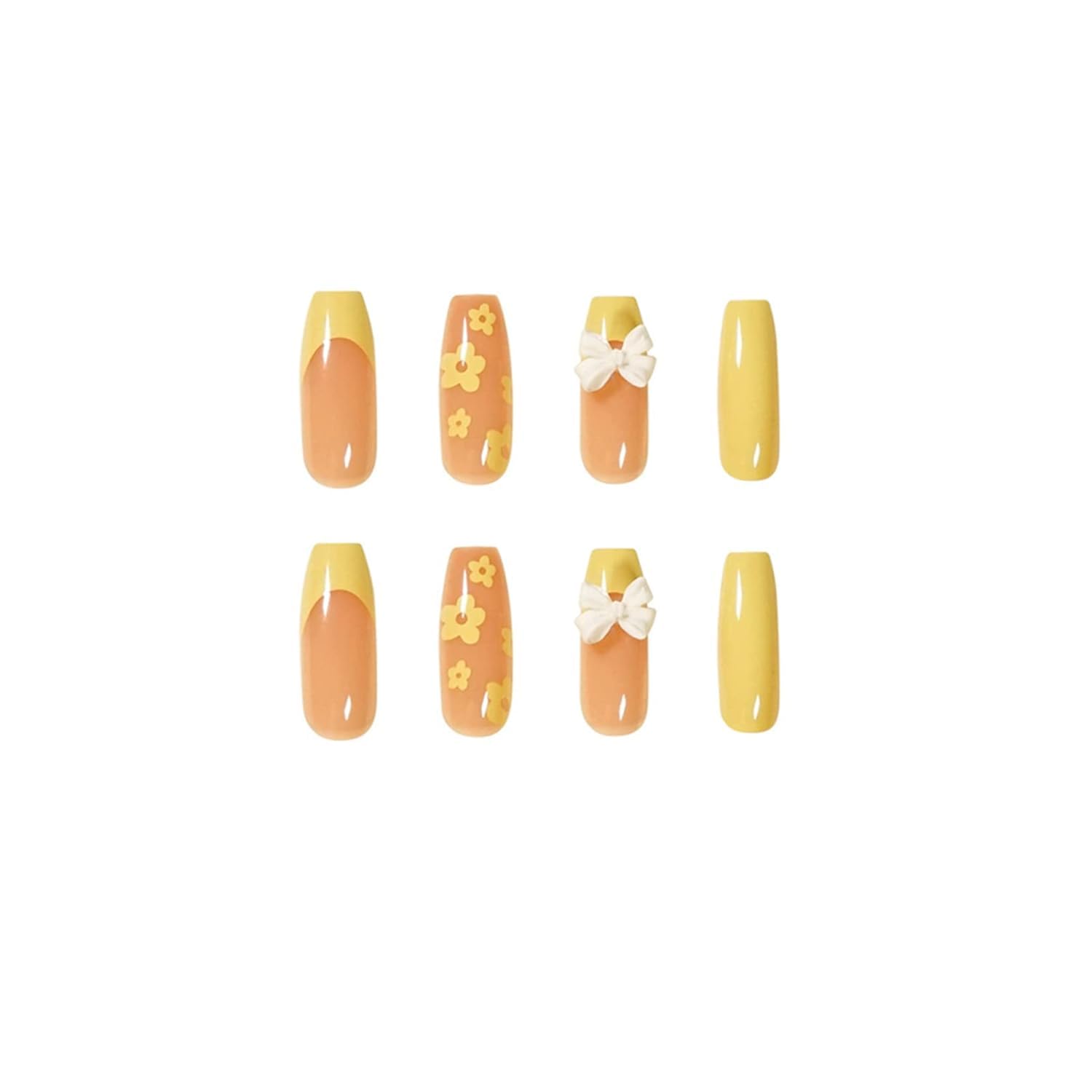 VIKSON INTERNATIONAL press on Yellow white || Bow studded Glossy finish || press on fake artificial nail extension set || With nail glue sticker sheet & nails apply kit for girls women 1